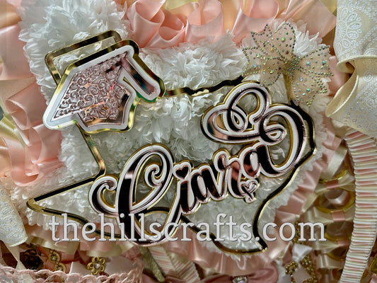 Custom Name Senior Texas Shape Mum Center - Three Layers