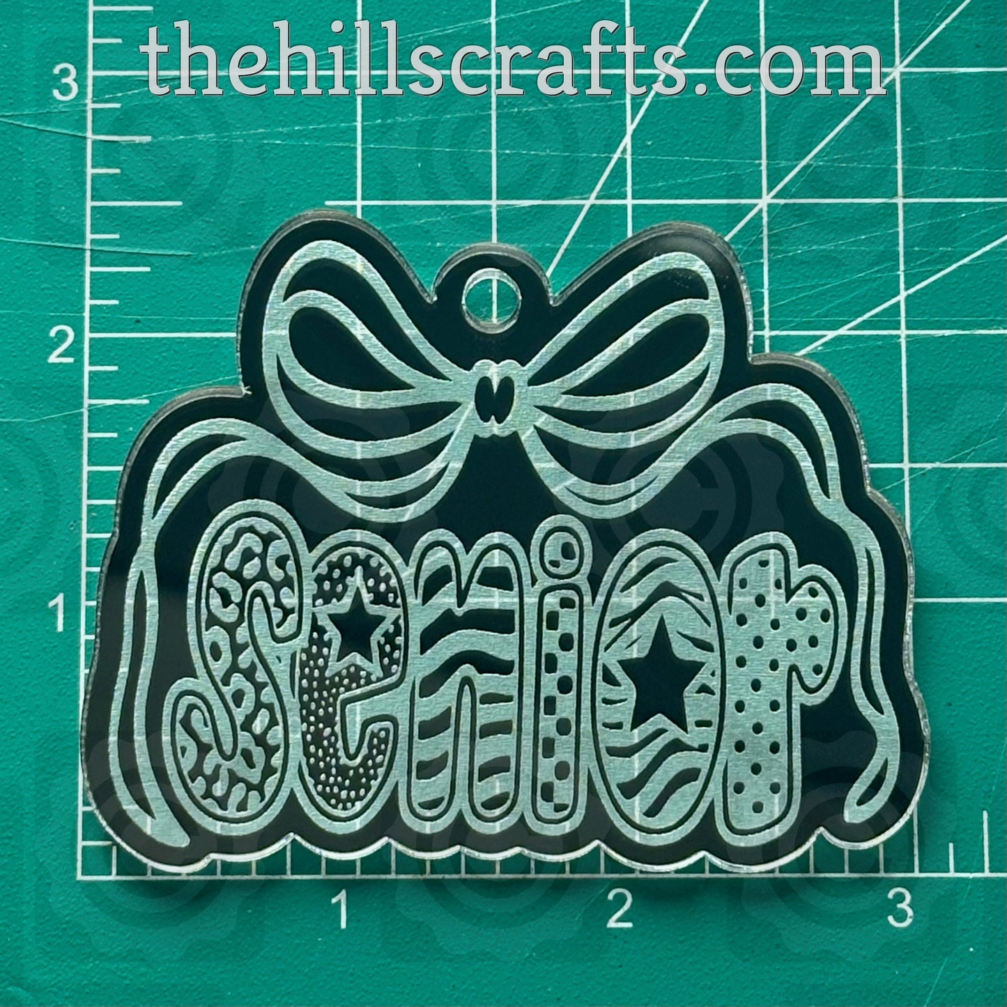 Senior Decorative lettering with Bow - Homecoming Trinkets - Mirror Acrylic Trinket