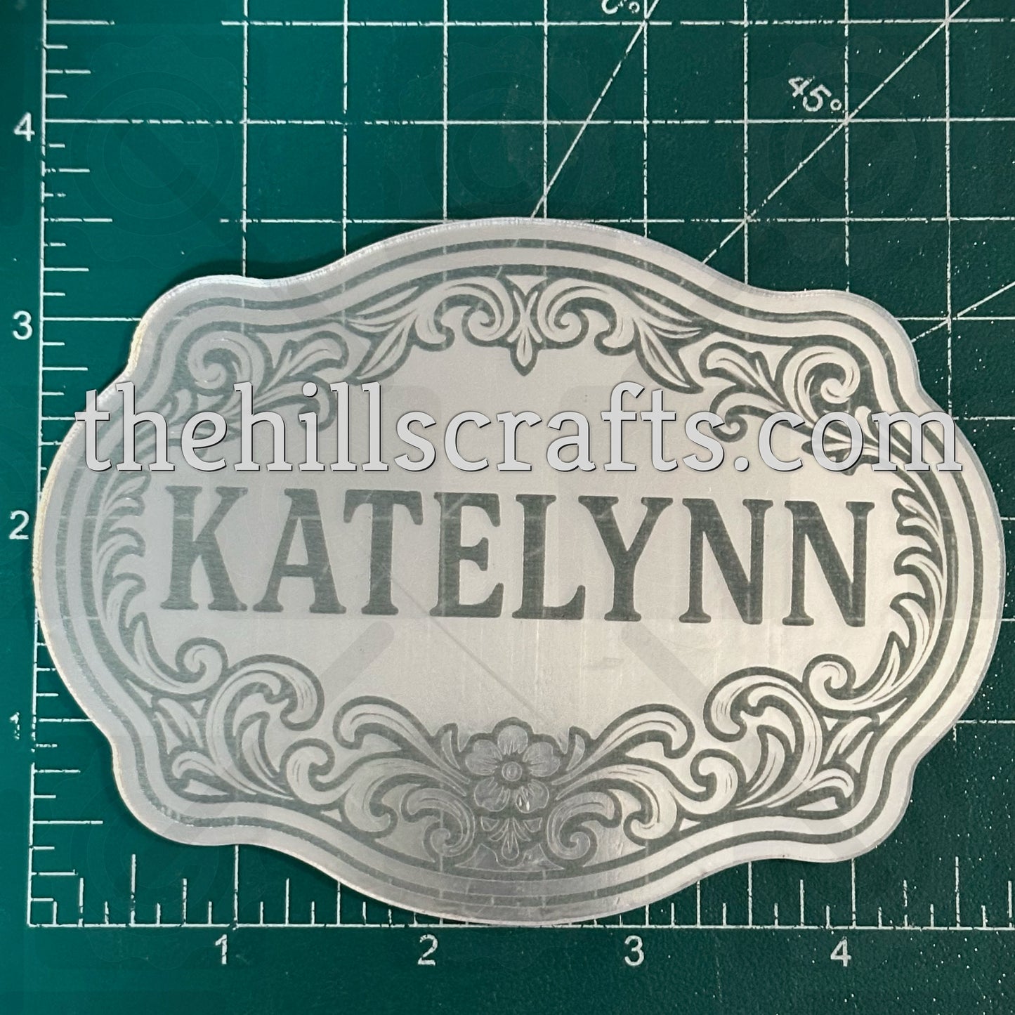 Custom Belt Buckle Mum Center - Mirror Acrylic Mum Center or Trinket Single Layer Engraved