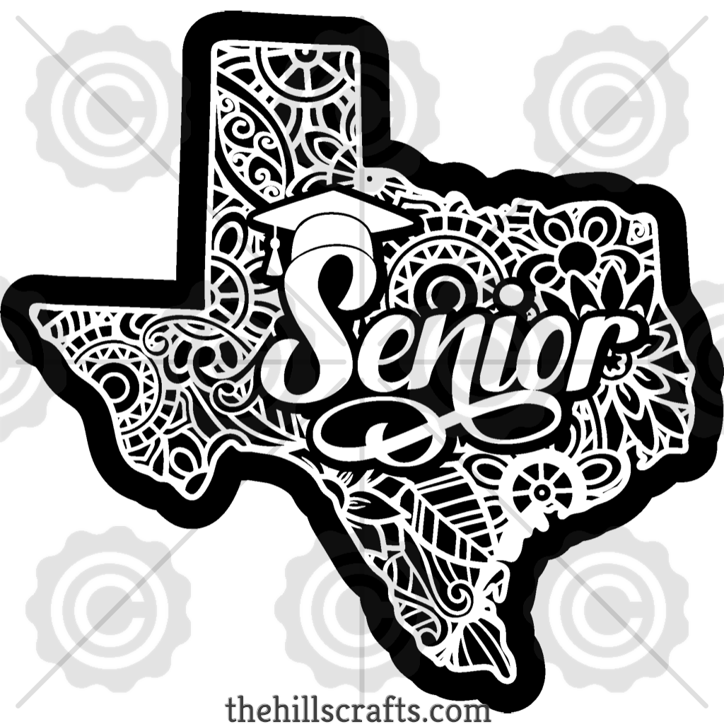 Senior Texas Floral Scroll Background Trinket
