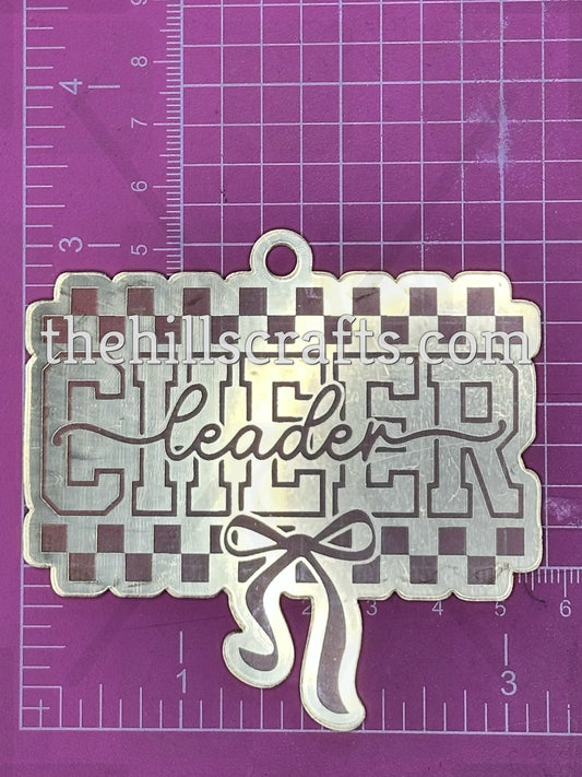 Cheer - Cheerleader checkerboard with bow Trinket Homecoming Mirror Acrylic Trinket