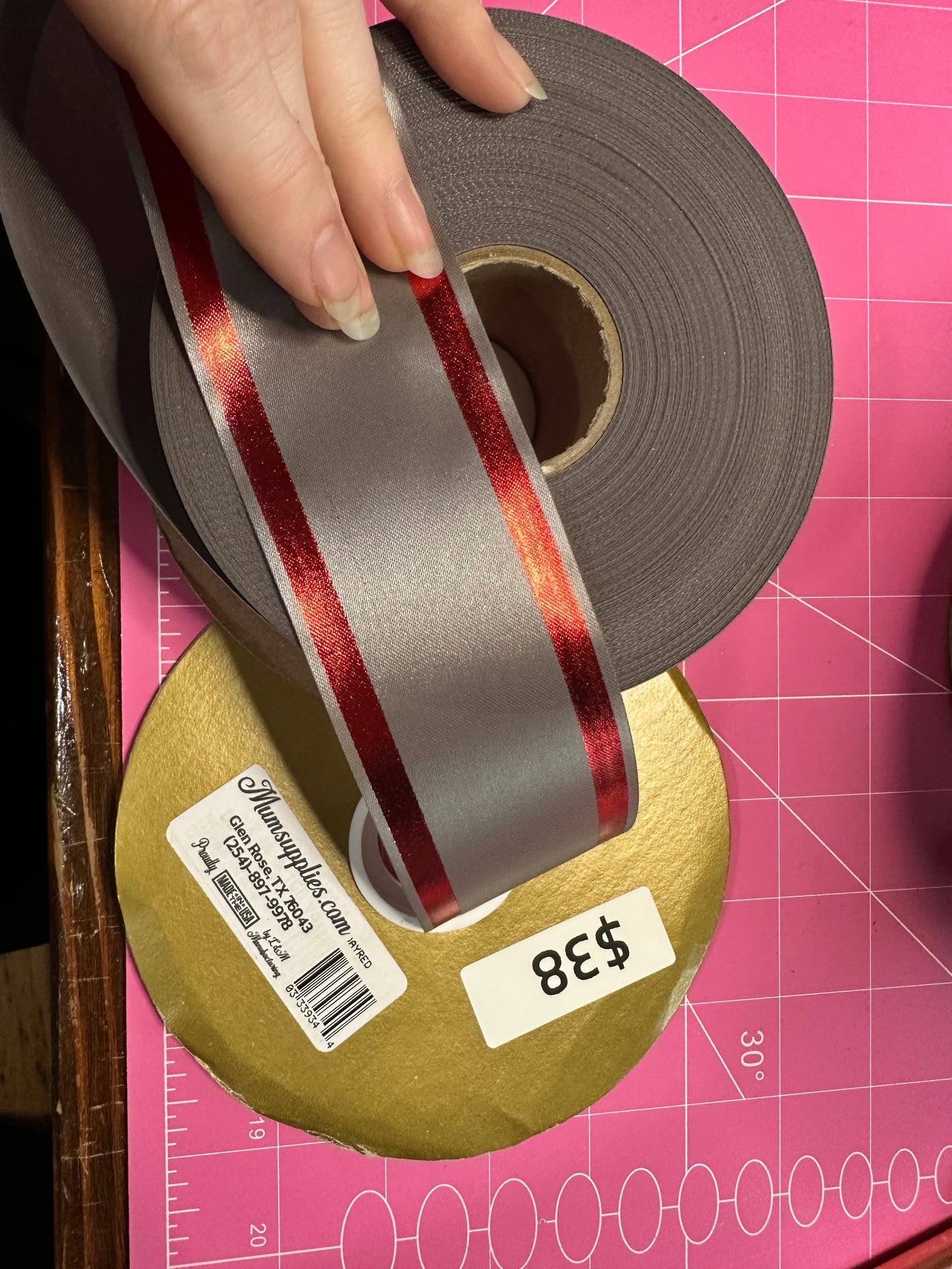 Pewter with Red Border Imprint Ribbon