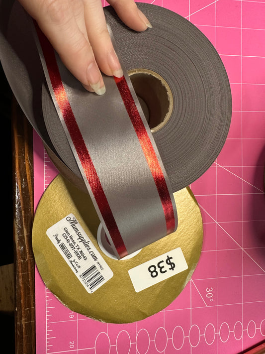 Pewter with Red Border Imprint Ribbon