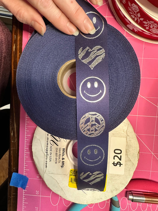 Navy and Silver Imprint Ribbon