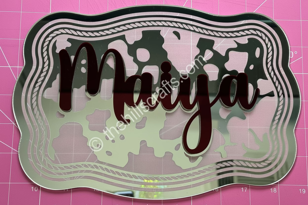Belt Buckle - Cow Print Mirror Acrylic Mum Center Two Layer