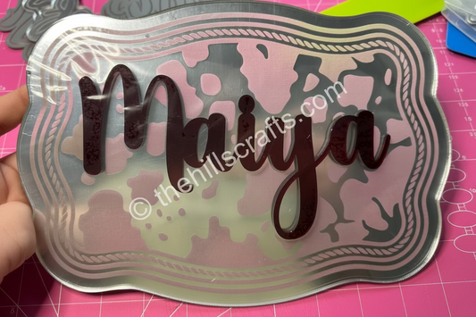 Belt Buckle - Cow Print Mirror Acrylic Mum Center Two Layer