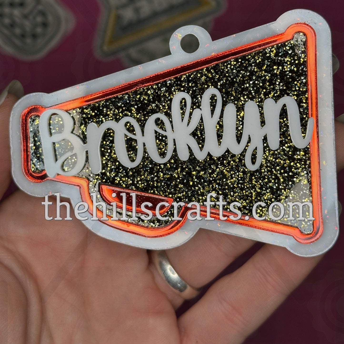 Custom Name Megaphone Cheer Hanging Trinket - Stacked 3 Layer Acrylic Homecoming Trinket