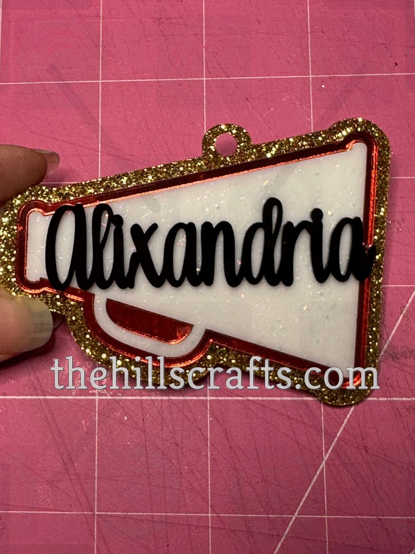Custom Name Megaphone Cheer Hanging Trinket - Stacked 3 Layer Acrylic Homecoming Trinket