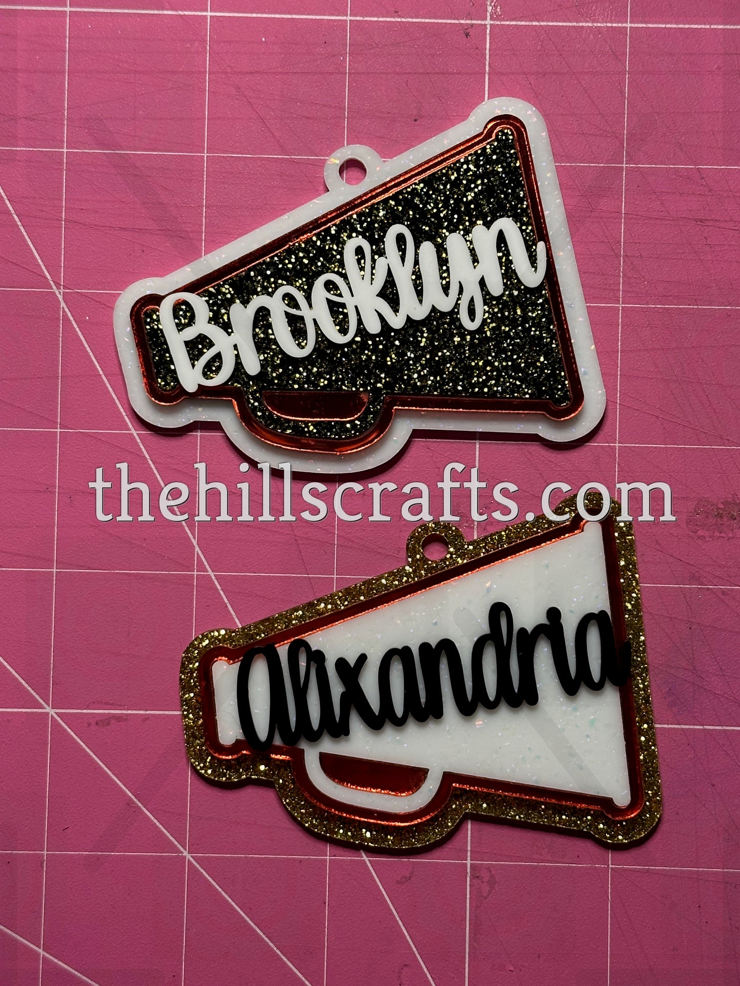 Custom Name Megaphone Cheer Hanging Trinket - Stacked 3 Layer Acrylic Homecoming Trinket
