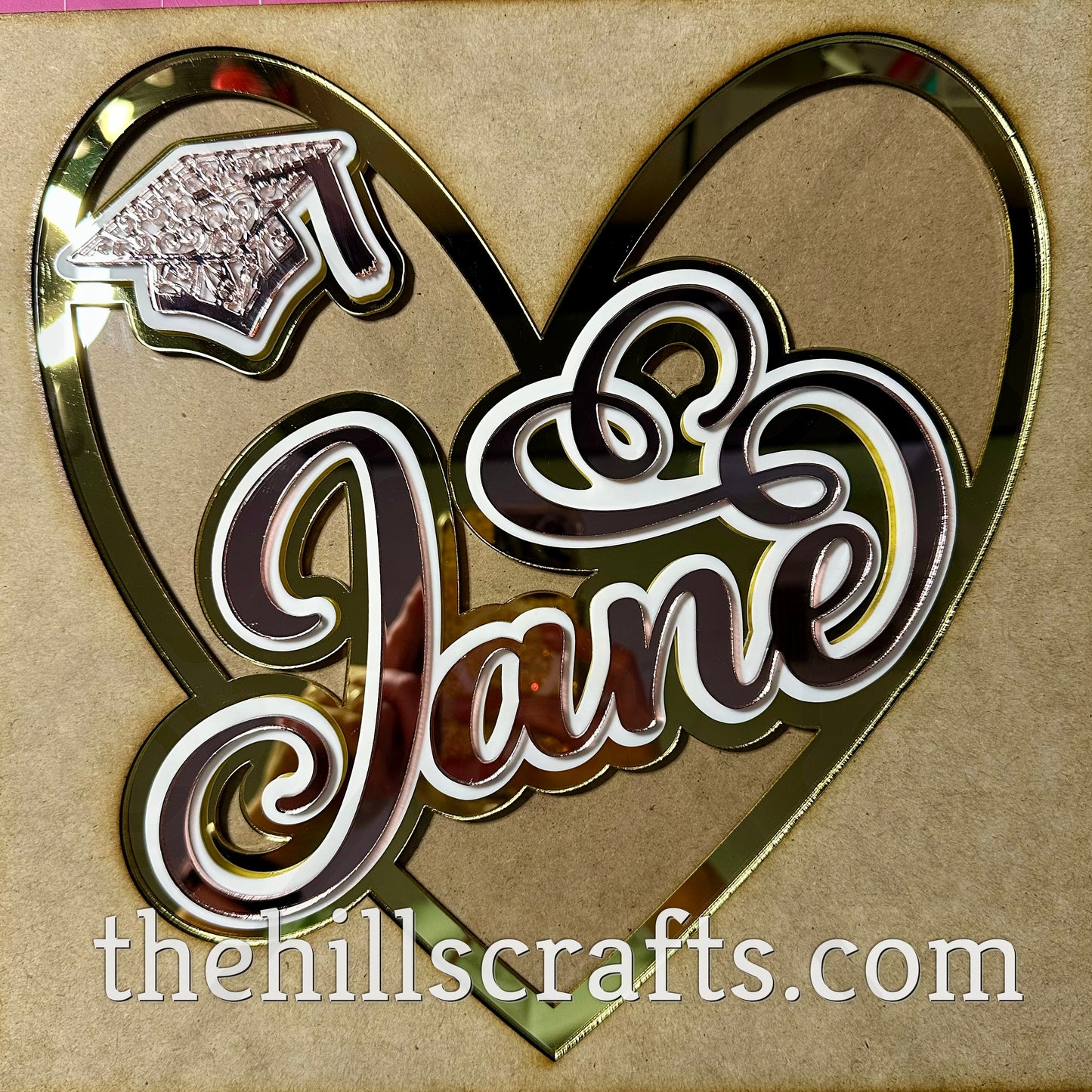 Custom Name  Senior Heart Shape Mum Center  - Three Layers
