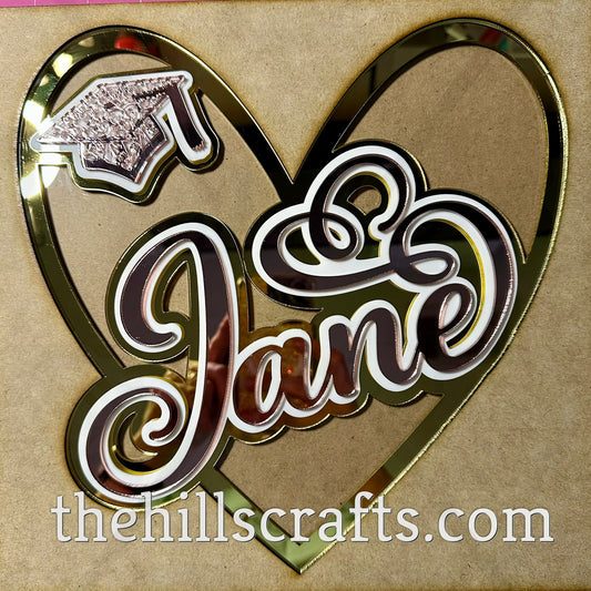 Custom Name  Senior Heart Shape Mum Center  - Three Layers