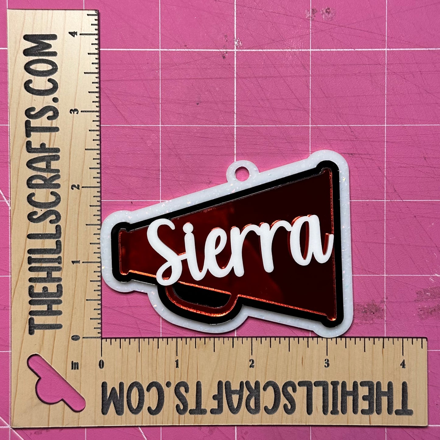 Custom Name Megaphone Cheer Hanging Trinket - Stacked 3 Layer Acrylic Homecoming Trinket