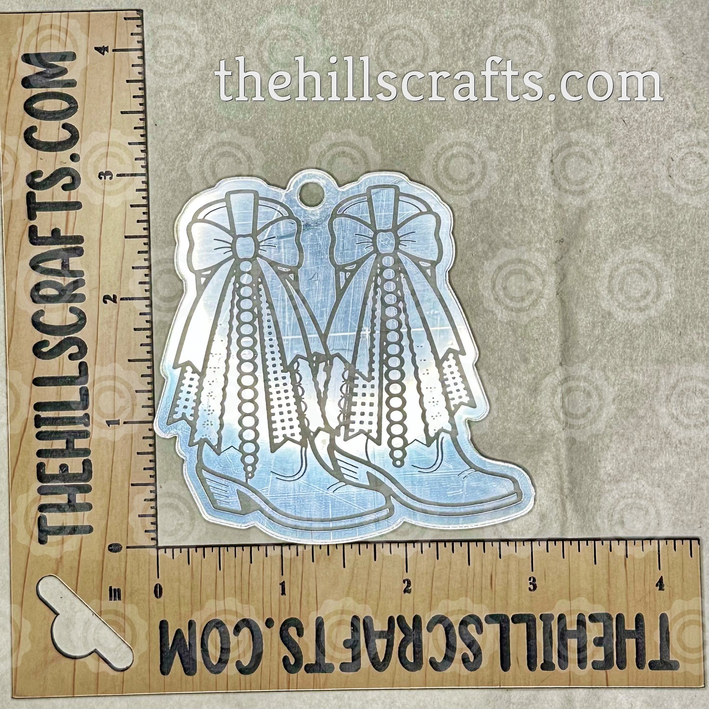 Cowgirl Boots with Bow Charms - Charm  - Single Layer Engraved Homecoming Trinket (Copy)