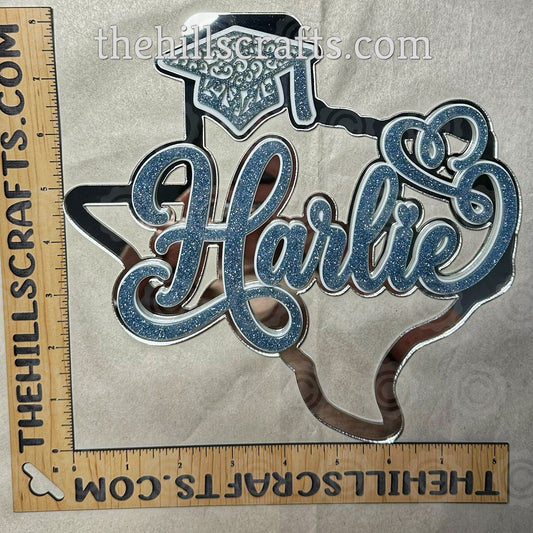 Custom Name  Senior Texas Shape Mum Center  - Three Layers