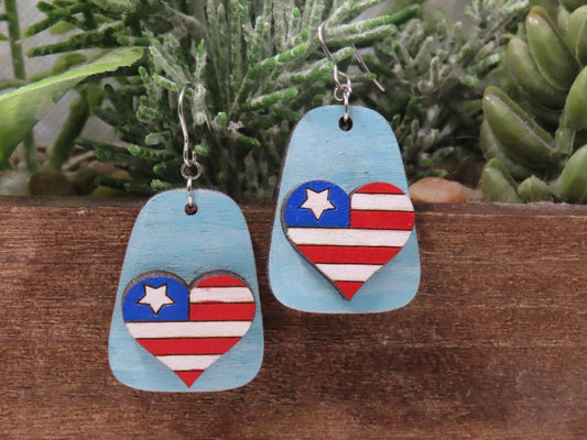 Red White and Blue Flag Heart Dangle Earring