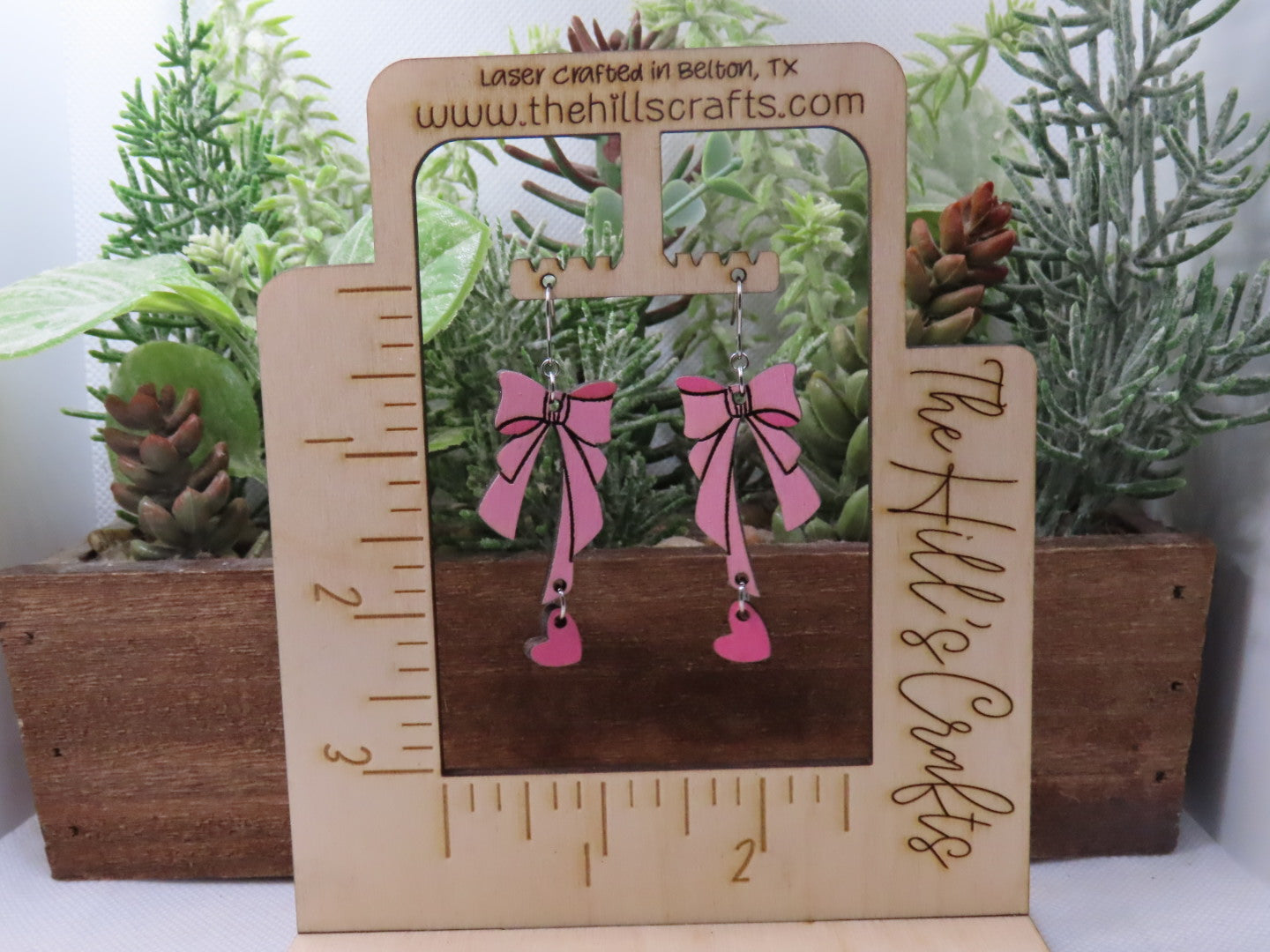 Pink Bow Earrings with Heart