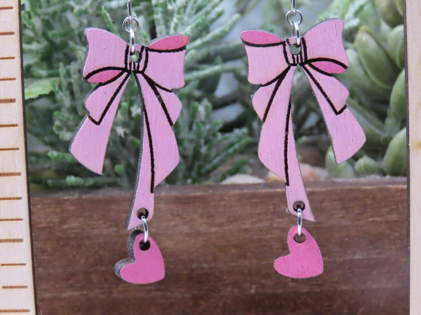 Pink Bow Earrings with Heart