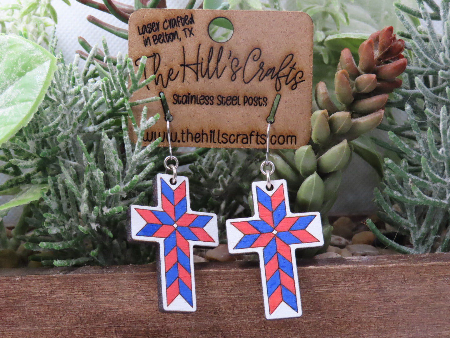 Red, White & Blue Cross Earrings