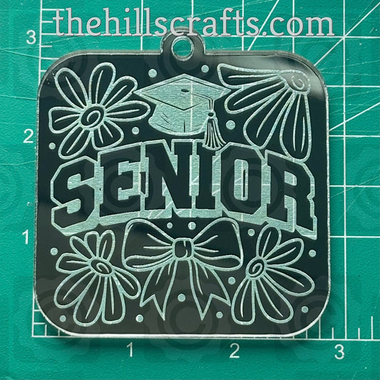 Senior Floral with Grad - Graduation Cap - Homecoming Trinkets - MIrror Acrylic Trinket