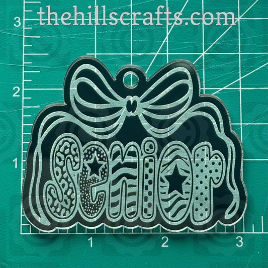 Senior Decorative lettering with Bow - Homecoming Trinkets - Mirror Acrylic Trinket