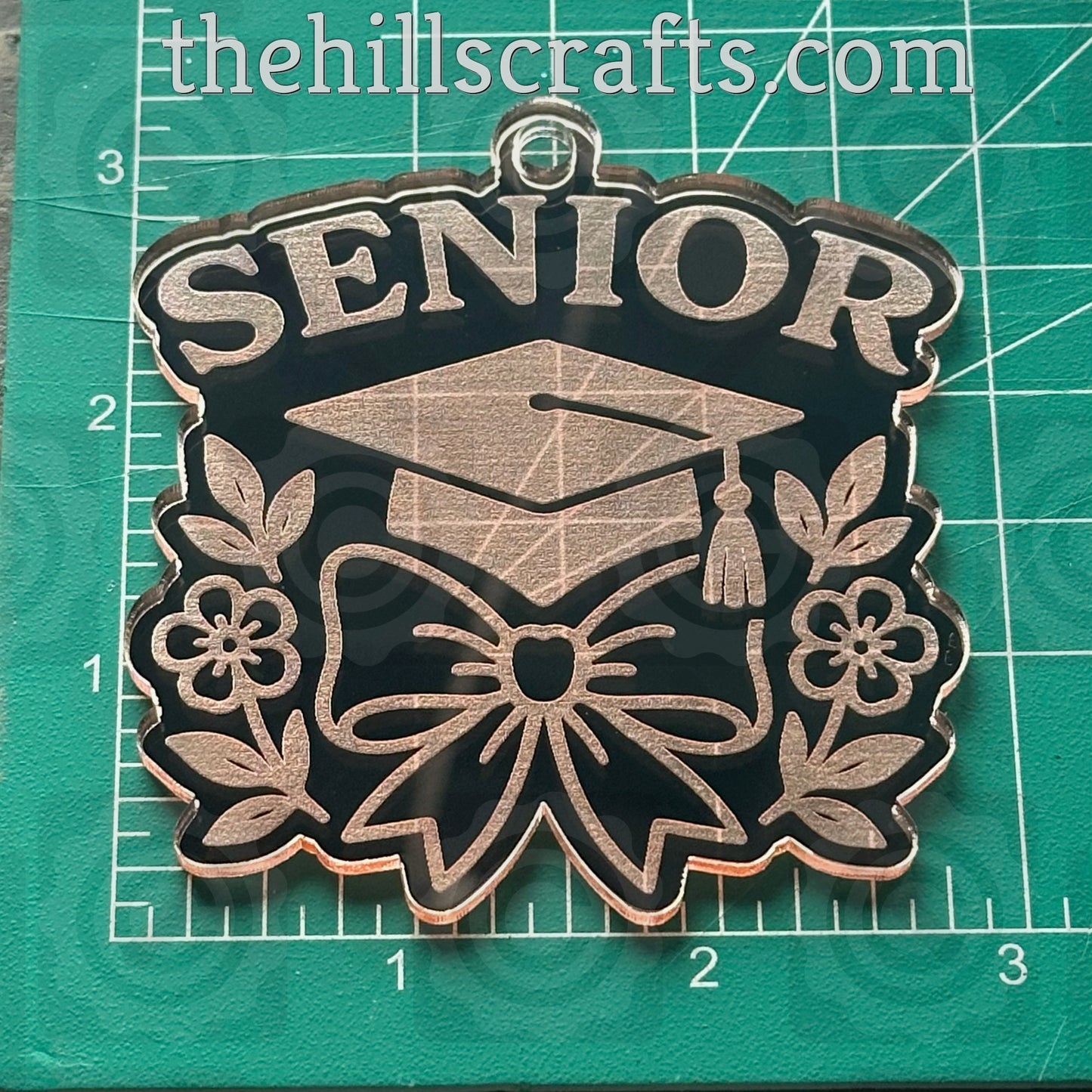 Senior Florals with Grad and bow - Graduation Cap - Homecoming Trinkets - Mirror Acrylic Trinket