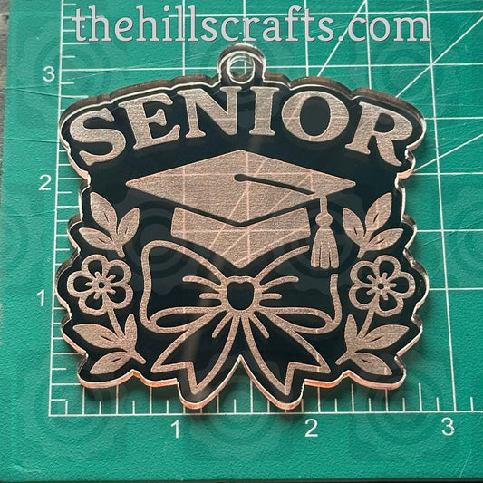 Senior Florals with Grad and bow - Graduation Cap - Homecoming Trinkets - Mirror Acrylic Trinket