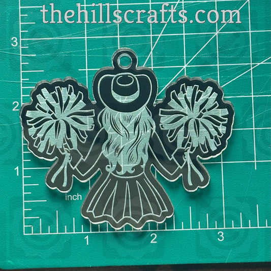 Drill Team Girl Back with Poms - Homecoming Trinket - Mirror Acrylic Trinket