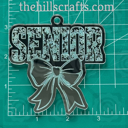 Senior Floral word with coquette bow - Homecoming Trinkets - Mirror Acrylic Trinket