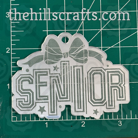 Senior Word Art Lines with Bow - Homecoming Trinkets - Mirror Acrylic Trinket