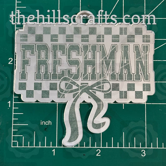 Freshman Checkered with Bow - Homecoming Trinkets - Mirror Acrylic Trinket
