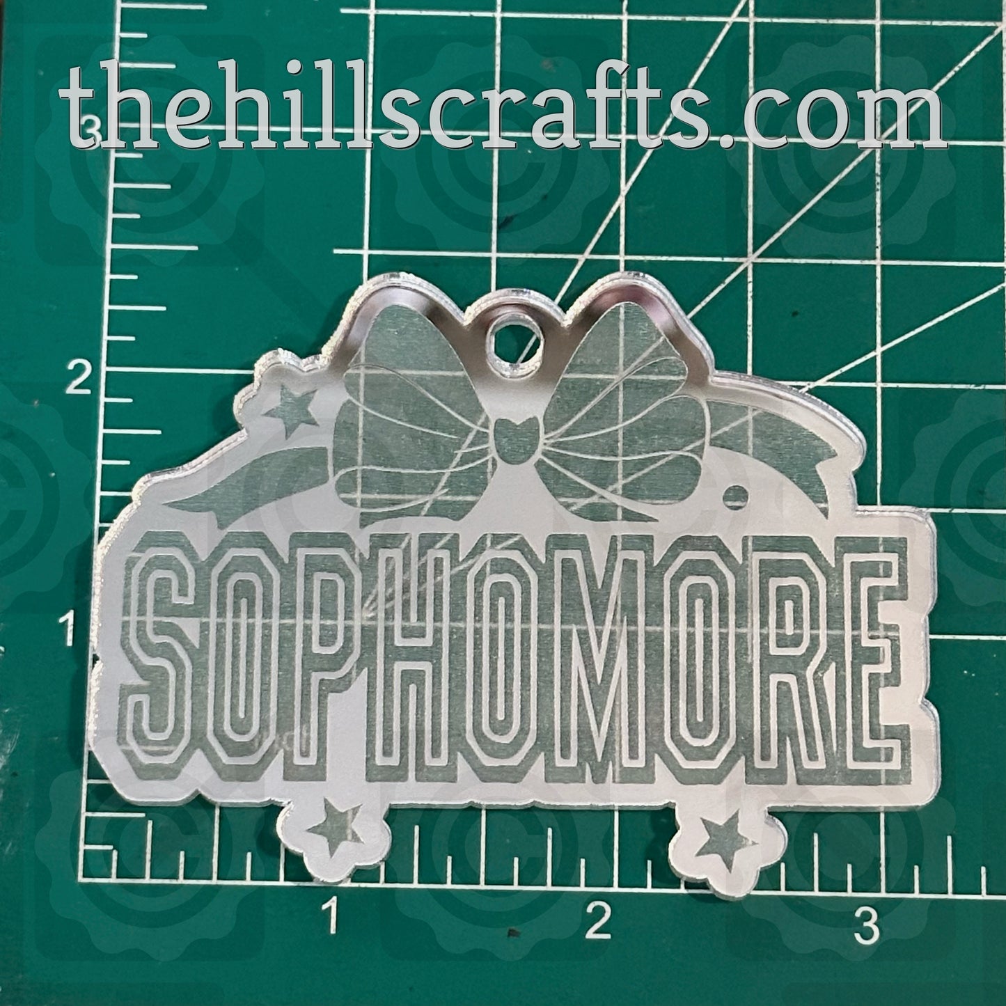 Sophomore Word Art Lines with Bow - Homecoming Trinkets - Mirror Acrylic Trinket