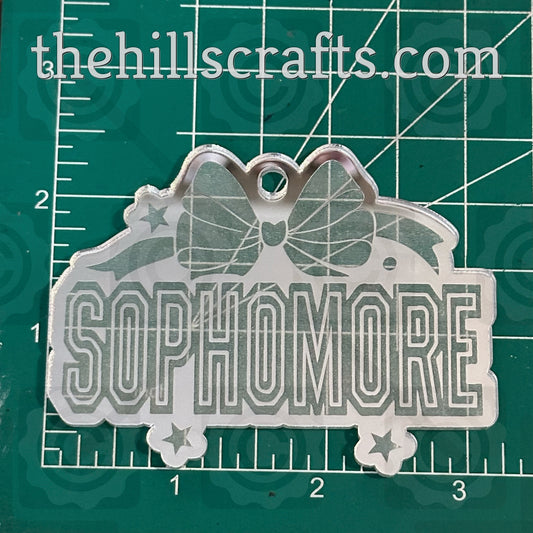 Sophomore Word Art Lines with Bow - Homecoming Trinkets - Mirror Acrylic Trinket