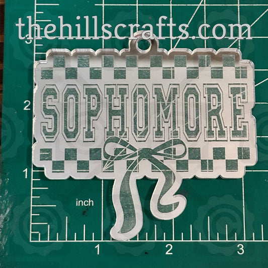 Sophomore Checkered with Bow - Homecoming Trinkets - Mirror Acrylic Trinket