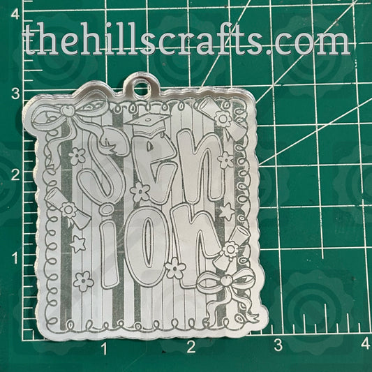Senior Word Art with Bow, Diploma and Grad Cap - Homecoming Trinkets - Mirror Acrylic Trinket