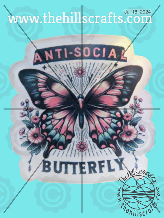 Antisocial Butterfly -  Bag Tag - Bag Charm -Sublimated Acrylic