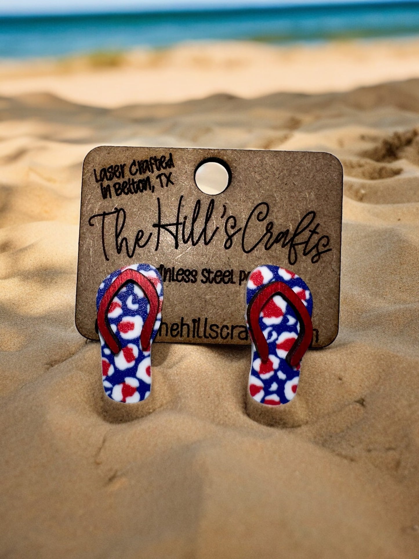 Red White and Blue Leopard Flip Flop Stud Earring