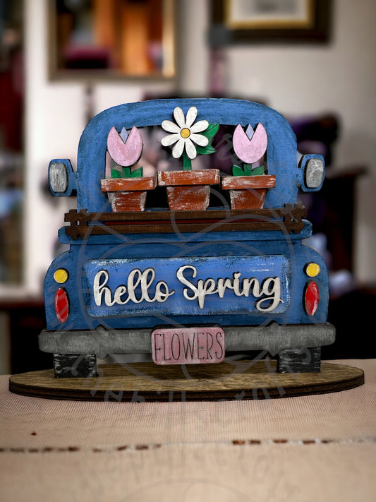 Hello Spring - Truck with Flower Pots - Table Sign Decor