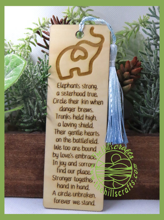 Elephant Story Bookmark Wood Engraved