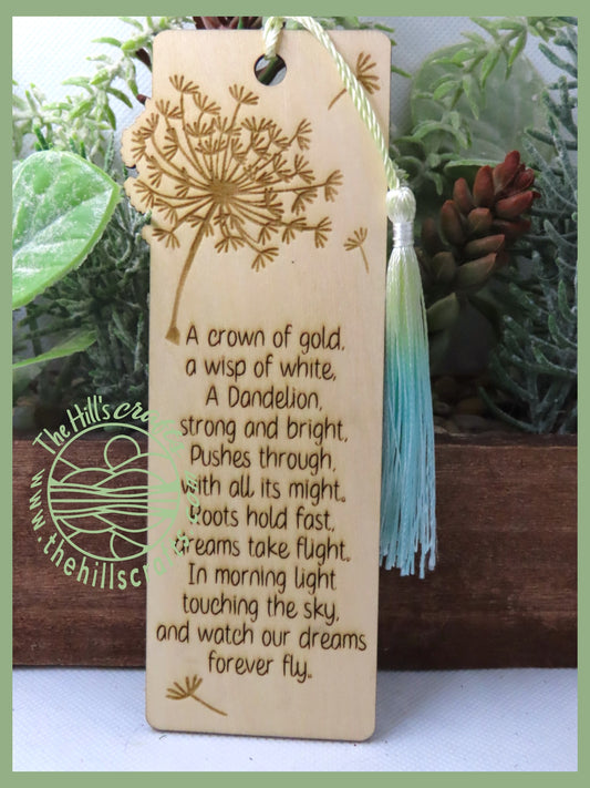 Dandelion - Floral Story Bookmark - Bookmark Wood Engraved