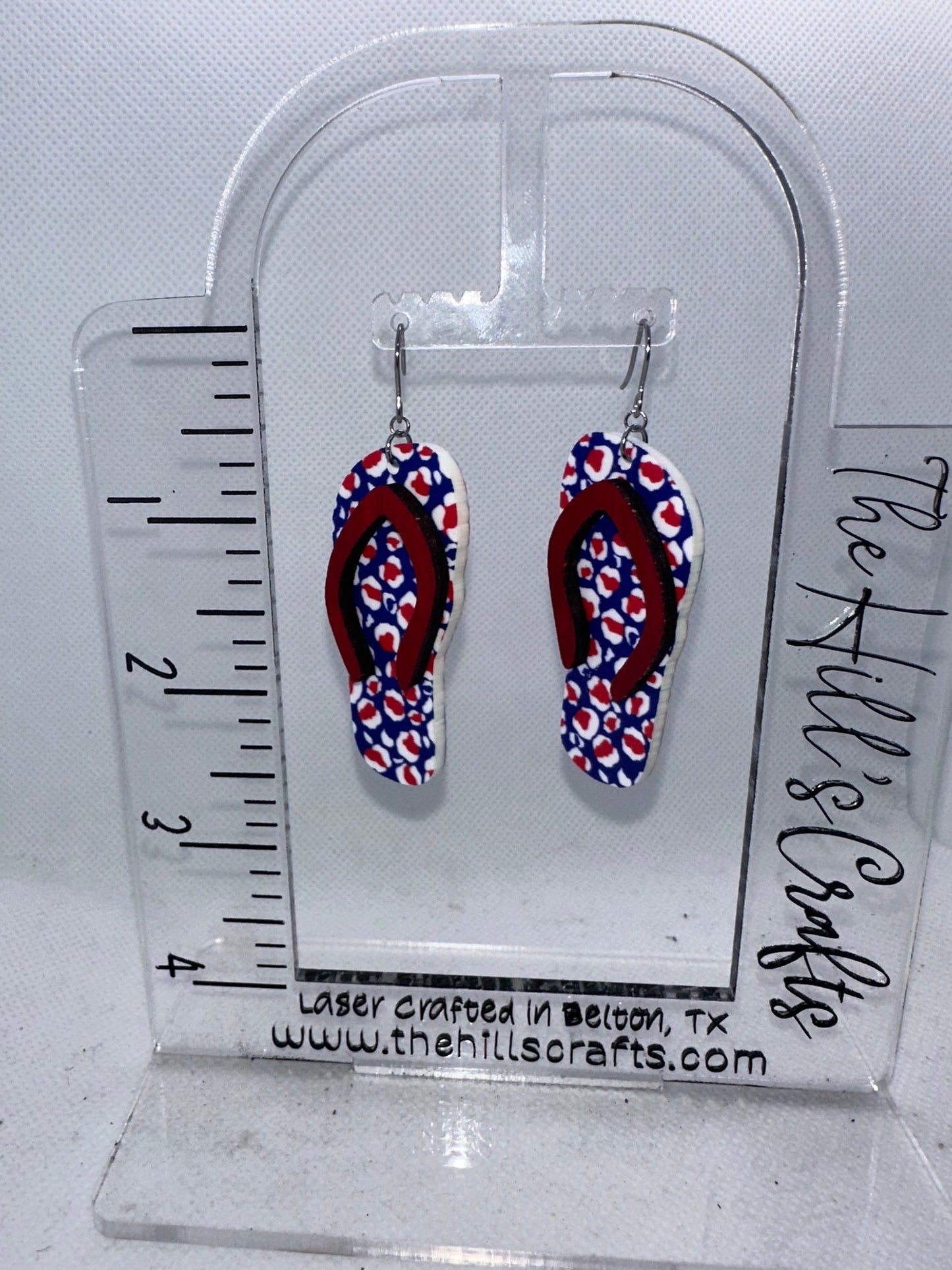 Patriotic 4th of July Leopard Print Flip Flop Earring Red White Blue